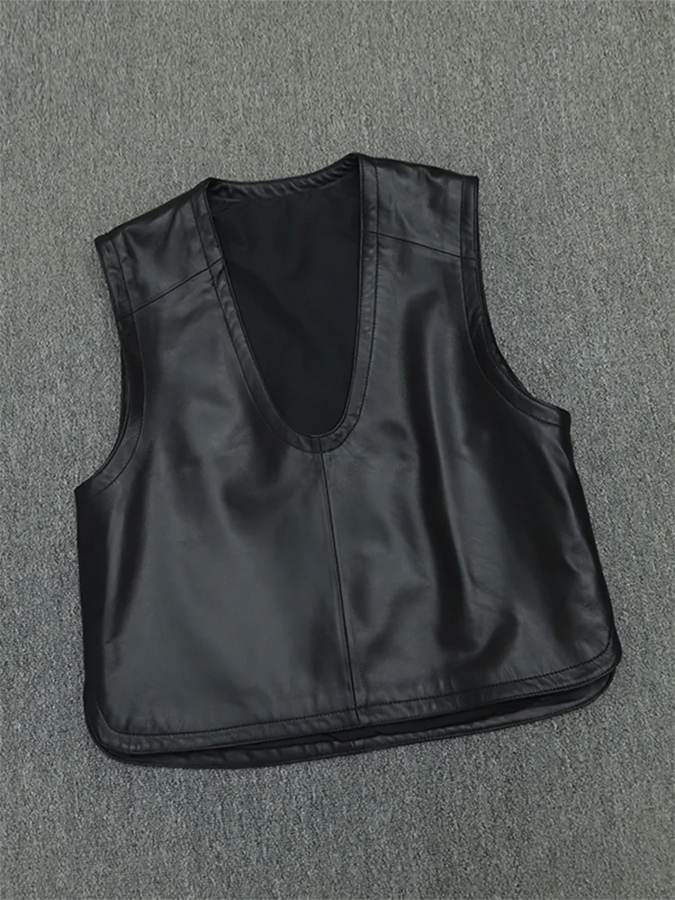 

Trendy Women's eepskin Vest Loose Fit Breathable Outerwear Faionable Winter Coat Casual Versatile Sli Leather Jaet