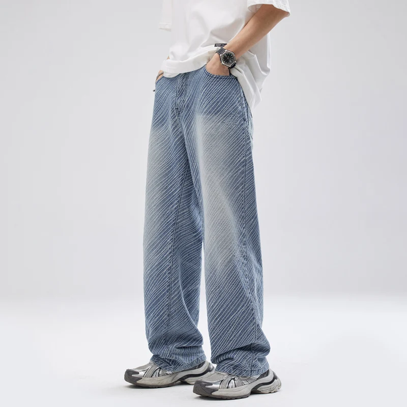 High Street Twill Straight Jeans Men's Loose Comfortable Japanese Retro Style Trends High-End Wide Leg Street Boy Long Pants