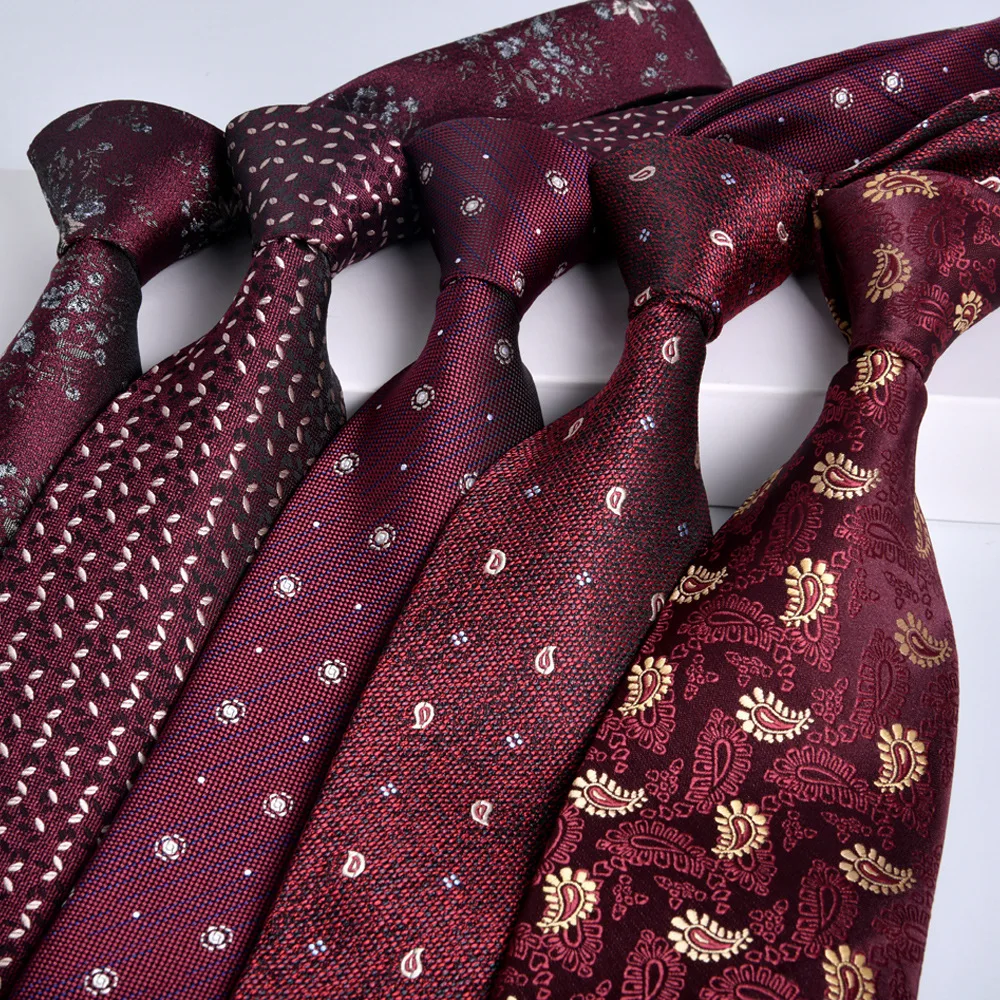 Tie, men's formal attire, business wine, red groom, wedding jacquard hand tie, 8cm, executive professional new stock