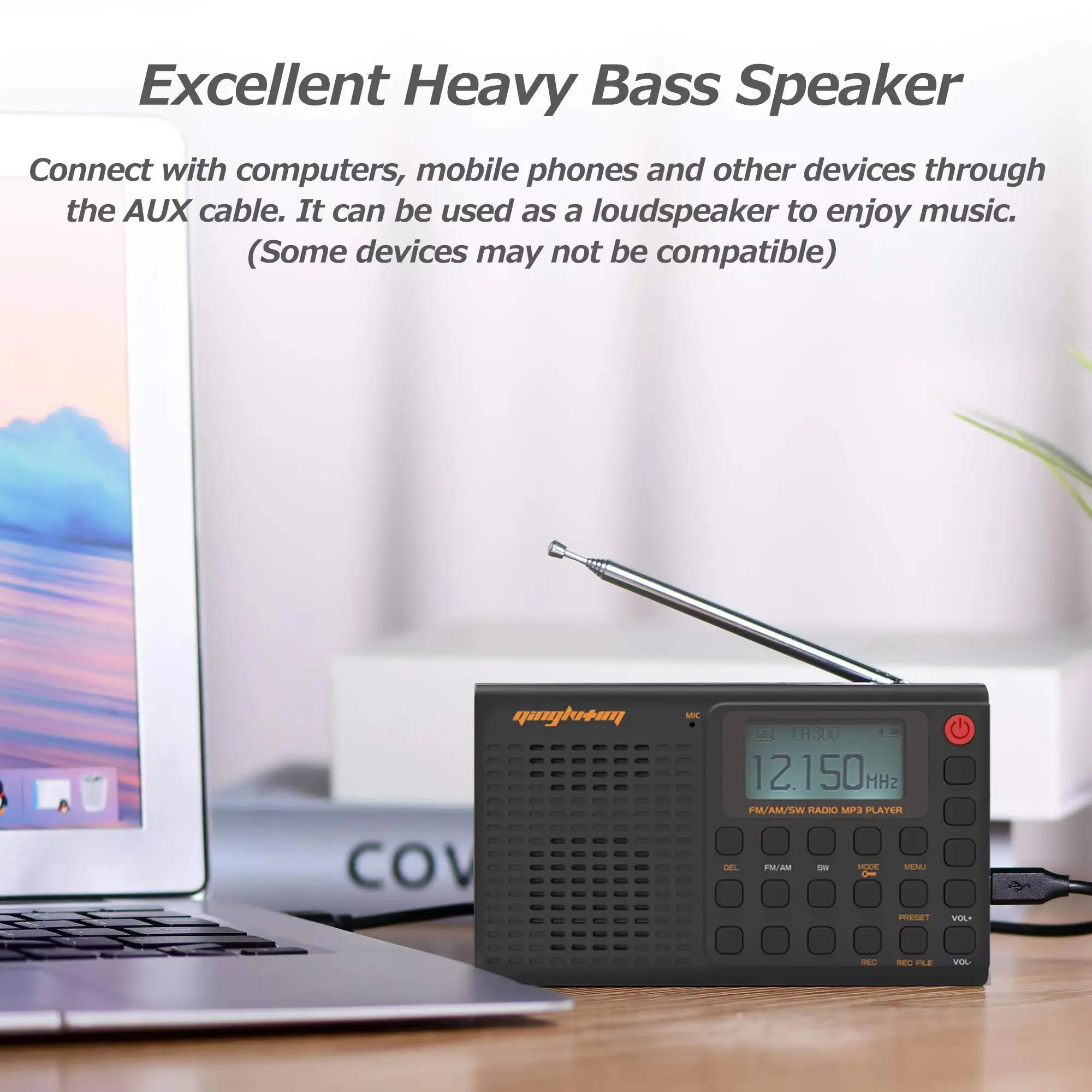 Yorek am/fm/sw gravador de rádio banda completa portátil, gravação recarregável do apoio de rádio de digitas e cartão do tf com temporizador do sono