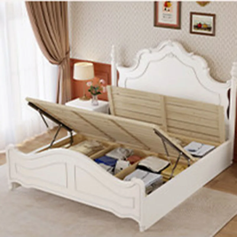 European Simple Bed Space Saving Design Loft Queen Double Sleeping Safe Bed Wooden Frame Letto Matrimoniale Trendy Furniture