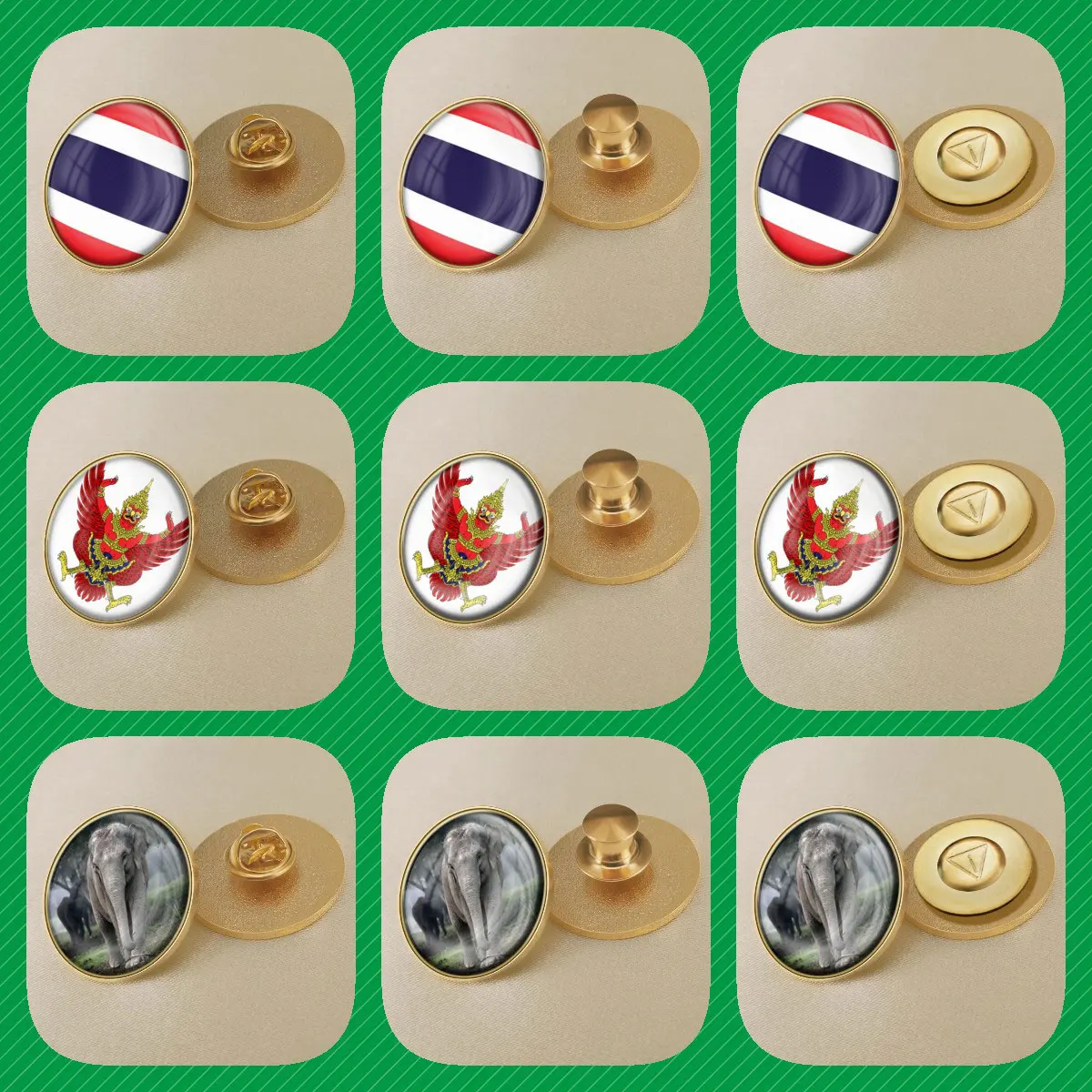 Thailand Flag National Emblem National Animal Brooches Badges Lapel Pins