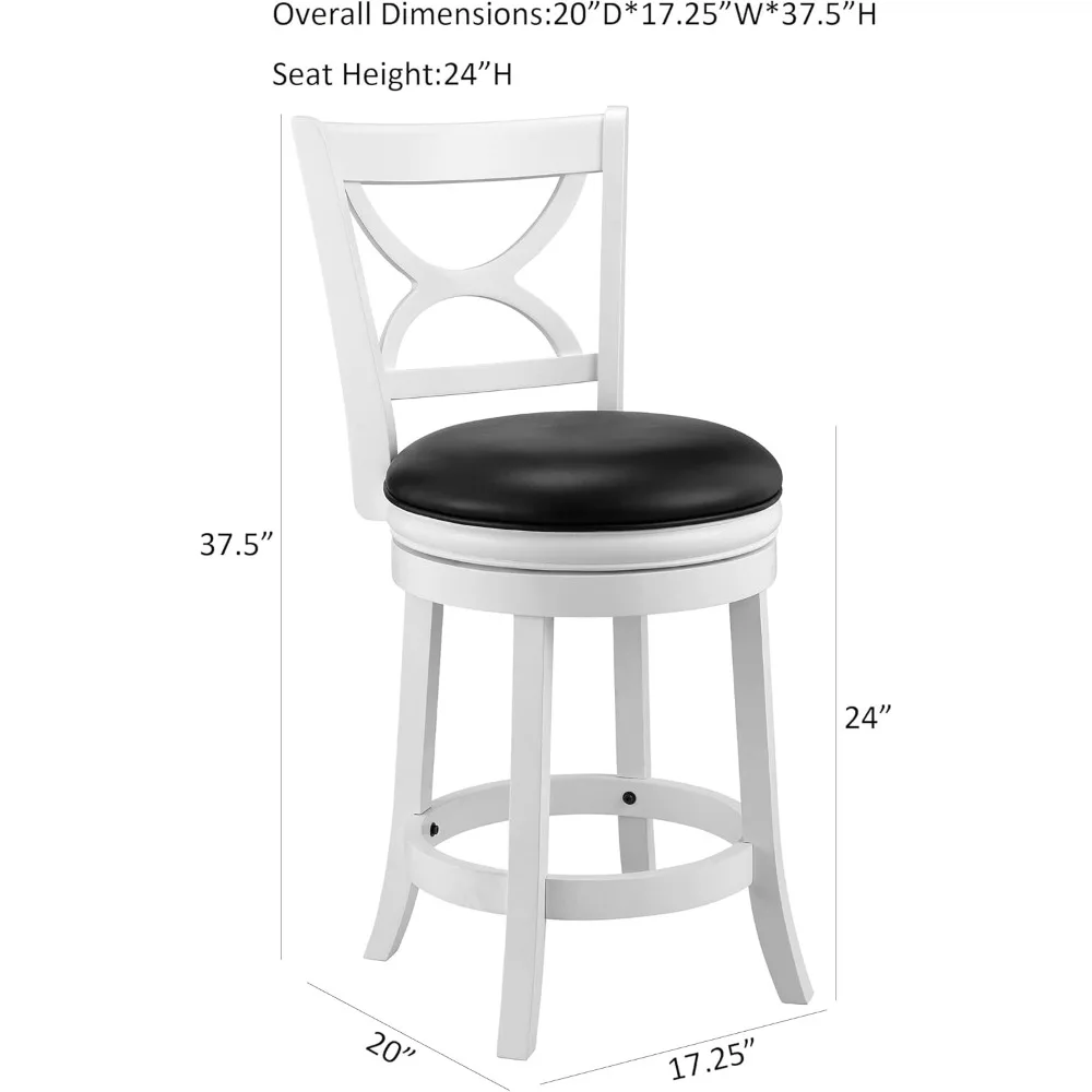 Taburete de altura de mostrador giratorio, asiento de 24 pulgadas, blanco, juego de 1