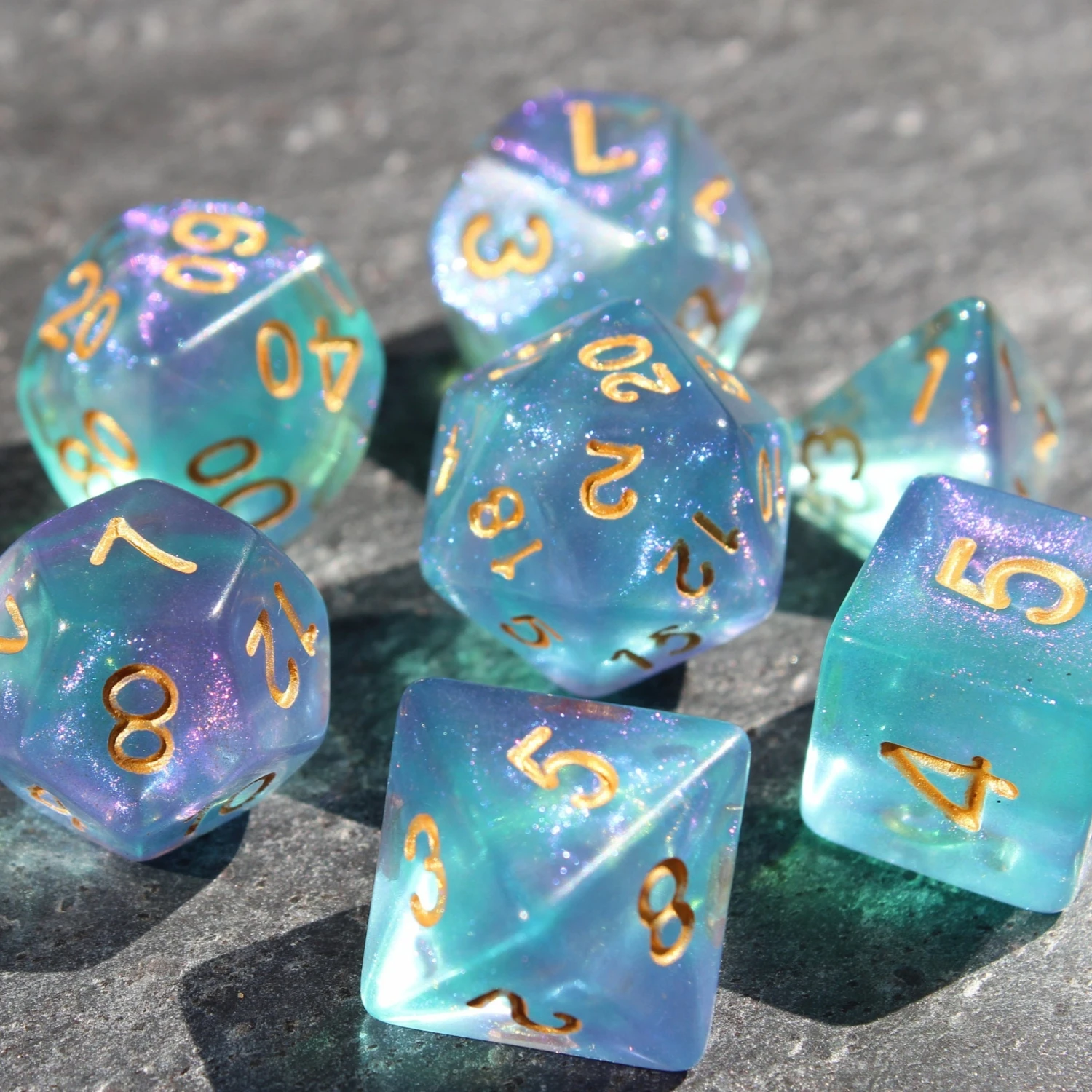 7Pcs/Set Blue Starry Sky Dice for DND Dungeons and Dragons Table Games D&D RPG Tabletop Roleplaying