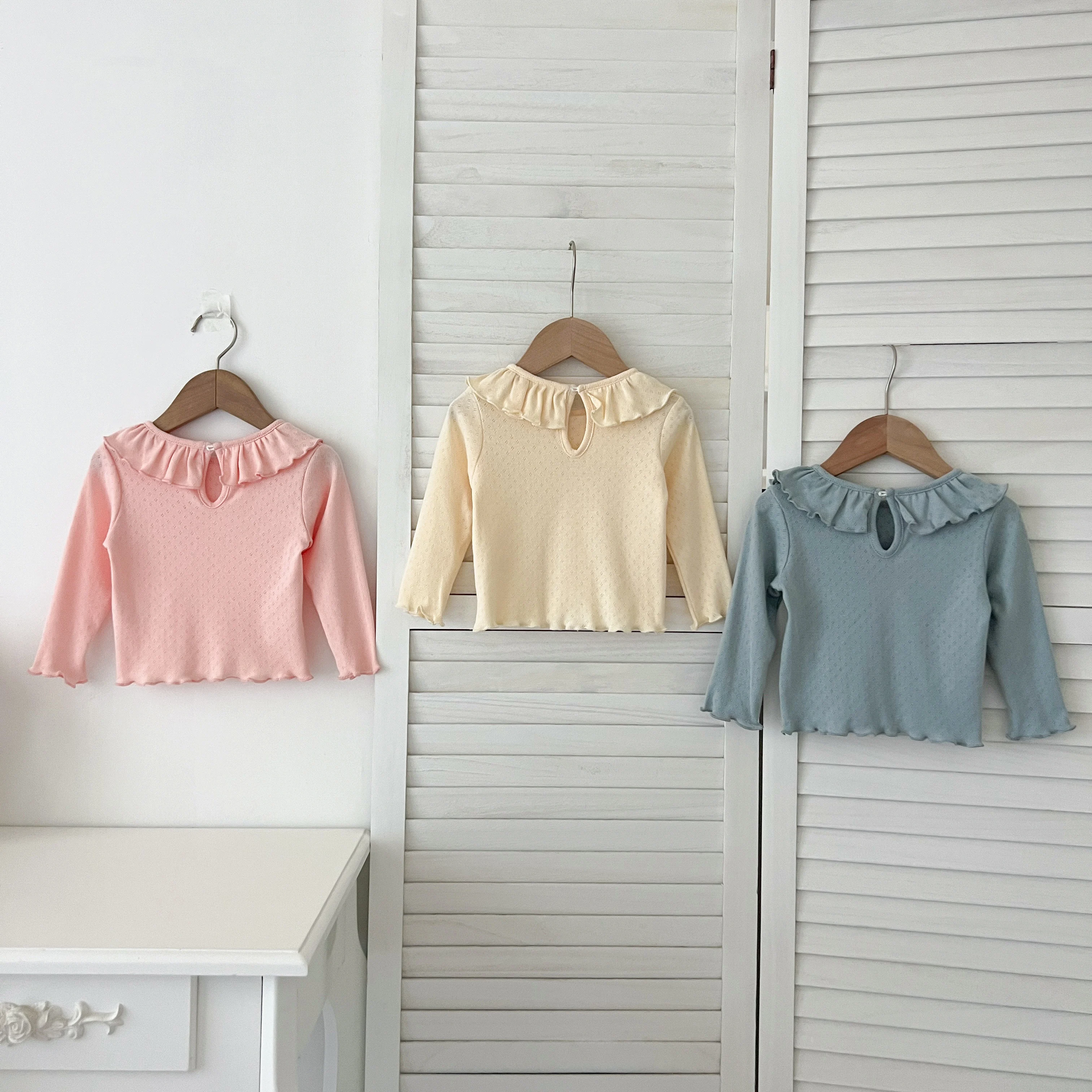 1-6Yrs Baby Kleidung Frühling Infant Mädchen Langarm T-shirts Spitze Lotus Kragen Prinzessin Kinder Bodenbildung Shirt Kleinkind Baumwolle Tops – Detail 24