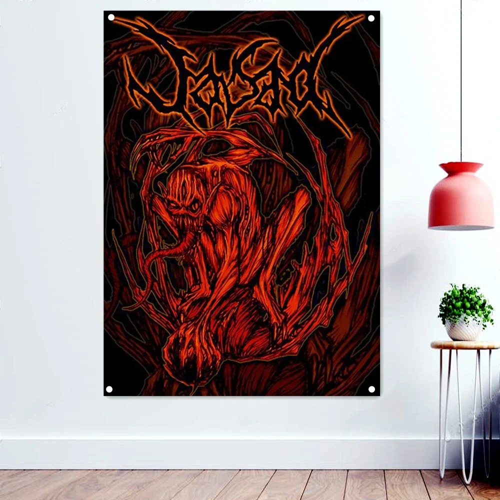 Demon Heavy Metal Music Rock Band Banner Wall Chart Fantastically Brutal Dark Art Flag Skull Tattoo Poster Hanging Cloth Mural