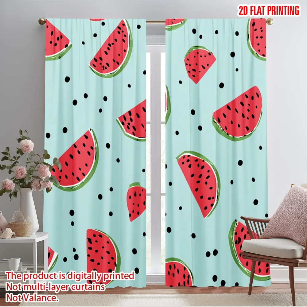 2pcs,2D plane printing Contemporary Curtains Watermelon slices scattered Versatile Polyester Fabric (without rod) Room Decor