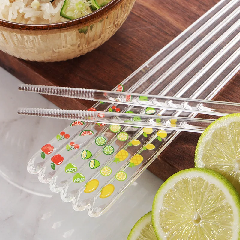 Transparent Crystal Chopsticks Tip Anti-slip Anti-mildew High Appearance Level Lovely Printed Fruit Pattern High-grade Chopstick