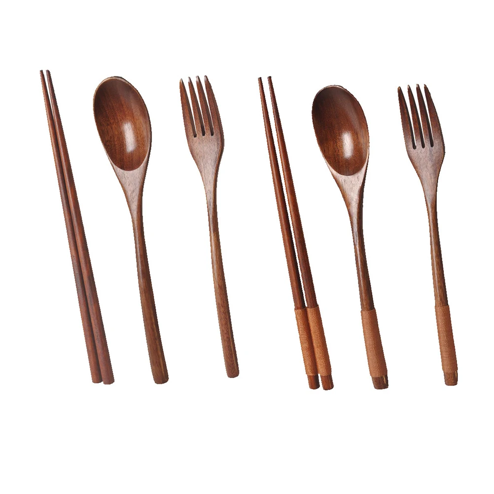 

Wooden Tableware Set 2 Sets Reusable Travel Utensils Smooth Surface Easy Clean Suitable Occasions Dinner Birthday Festival Party