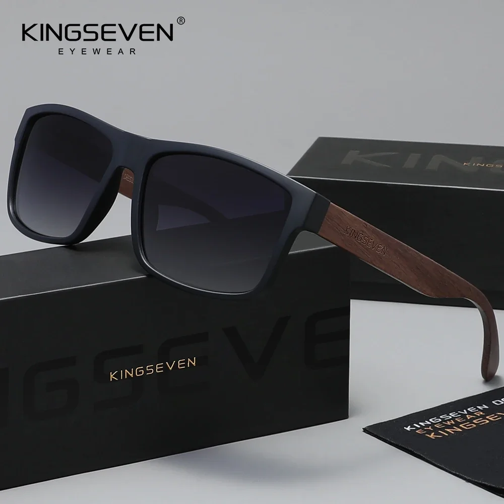 KINGSEVEN Popular Leisure Walnut Wood Sunglasses Classic Rectangular Design Unisex Polarized Glasses For Driving UV400 Eyewear