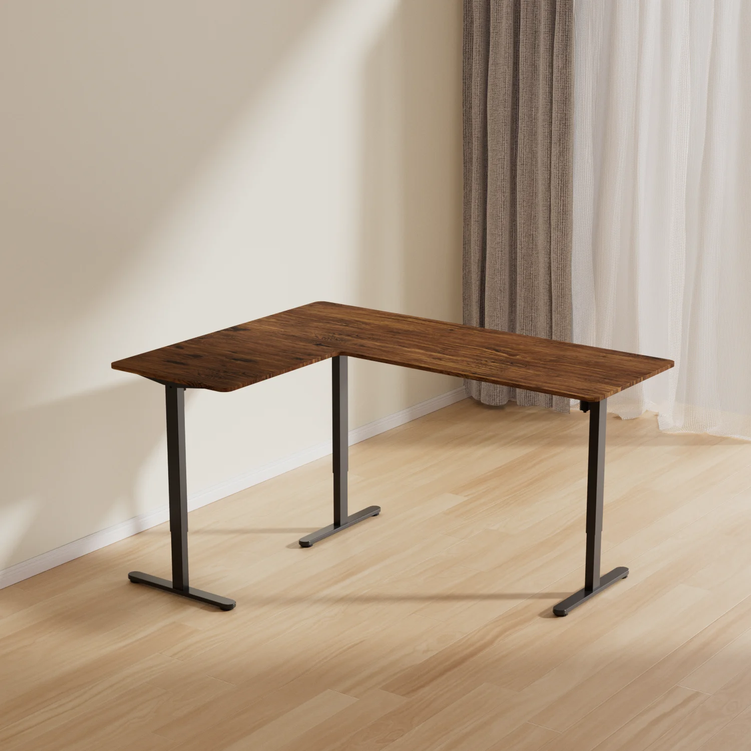 

Boss Modern L-Shape Electric Height Adjustable Dual Motor Sit Stand Office Desk High Quality