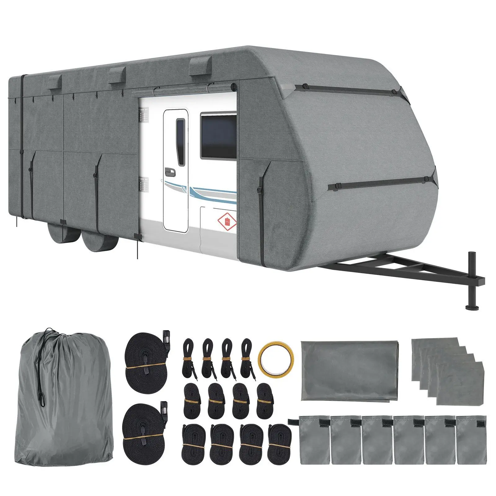 RV 28-31ft Class Camper Cover Waterproof 300D Oxford Fabric RV Cover For Trailers Travel Outdoor Style Aluminium Mater