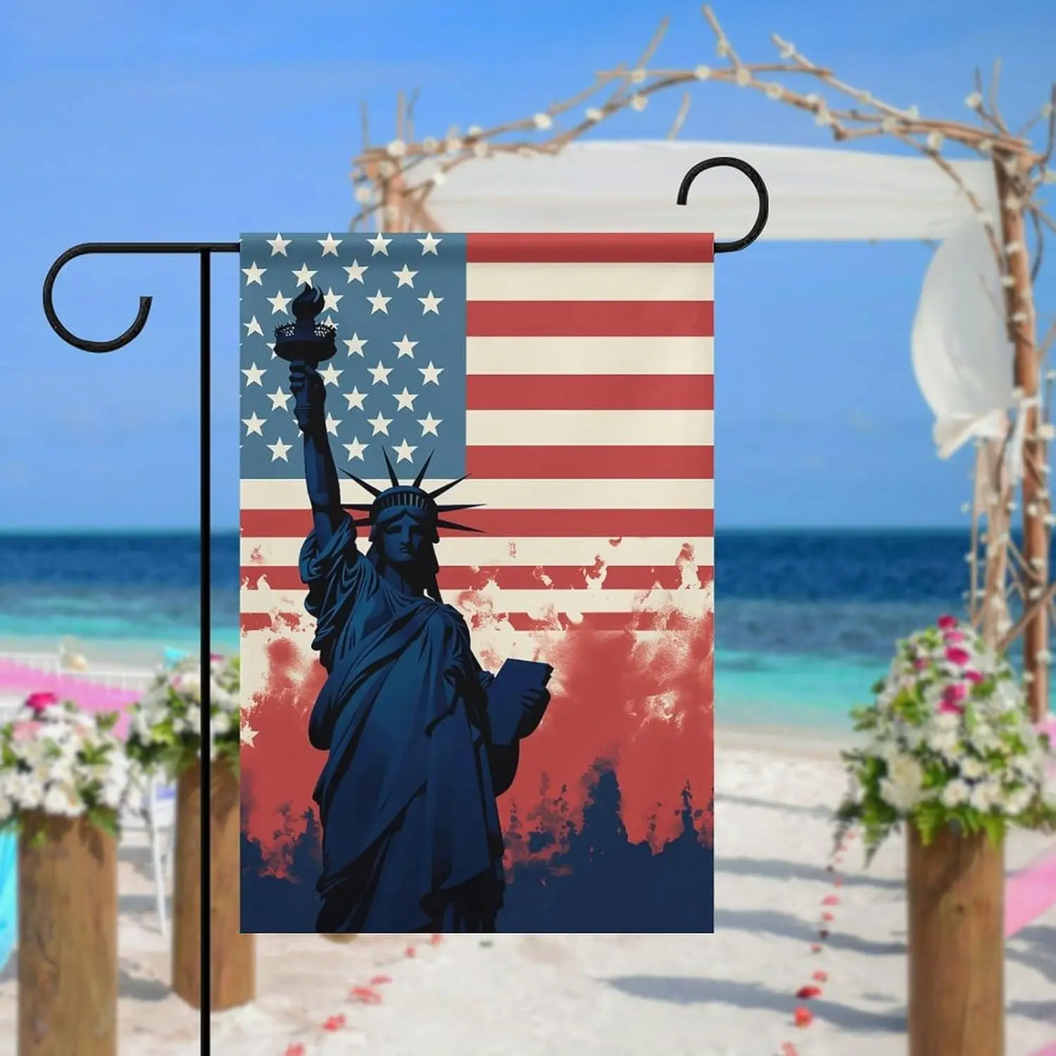 Welcome Spring Yard Flags with 4 Ties Flag with Silhouette of Lady Liberty Garden Flag for Outside 12x18 Double Sided Weathe ZZM