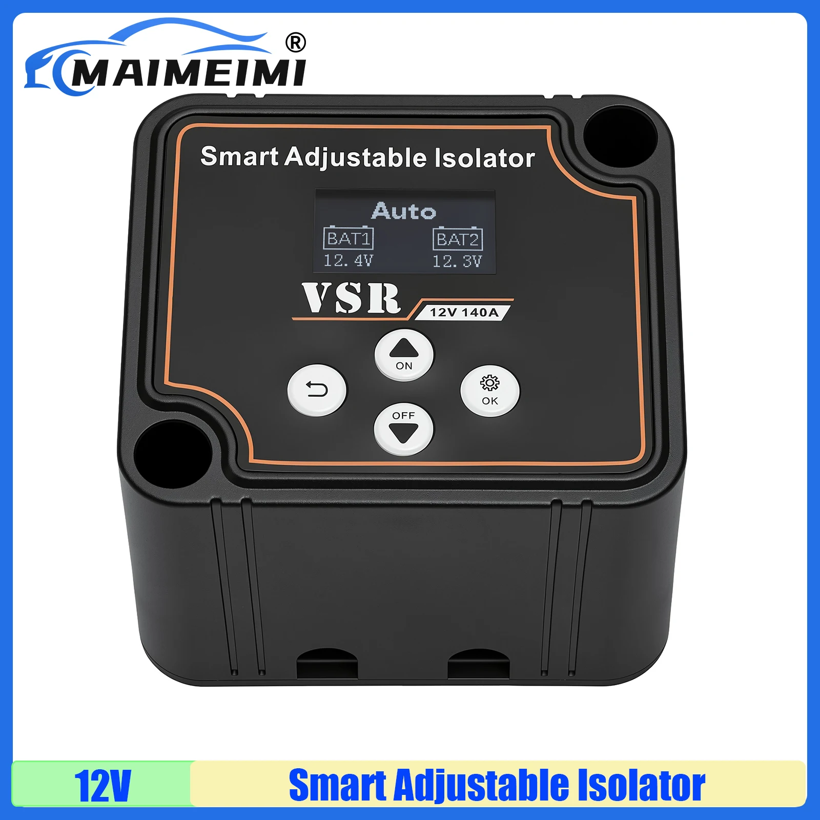 

MAIMEIMI 12V140A Умный изолятор двух аккумуляторов с ЖК-дисплеем VSR, автомобильное реле с цифровой настройкой чувствительности к напряжению, реле для разделения заряда, автоматическое