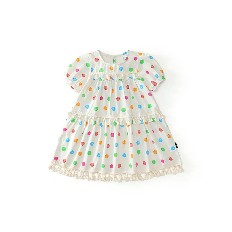

Girls' Dress2025Summer New Girls Colorful Dot Tassel Holiday Bow Princess Skirt