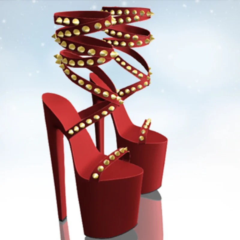 

Red Rivet Hollow Platform Sandals Thin High Heel Peep Toe Fashion Sexy Cool 2025 Summer Big Size Woman Shoes Zapatillas Mujer