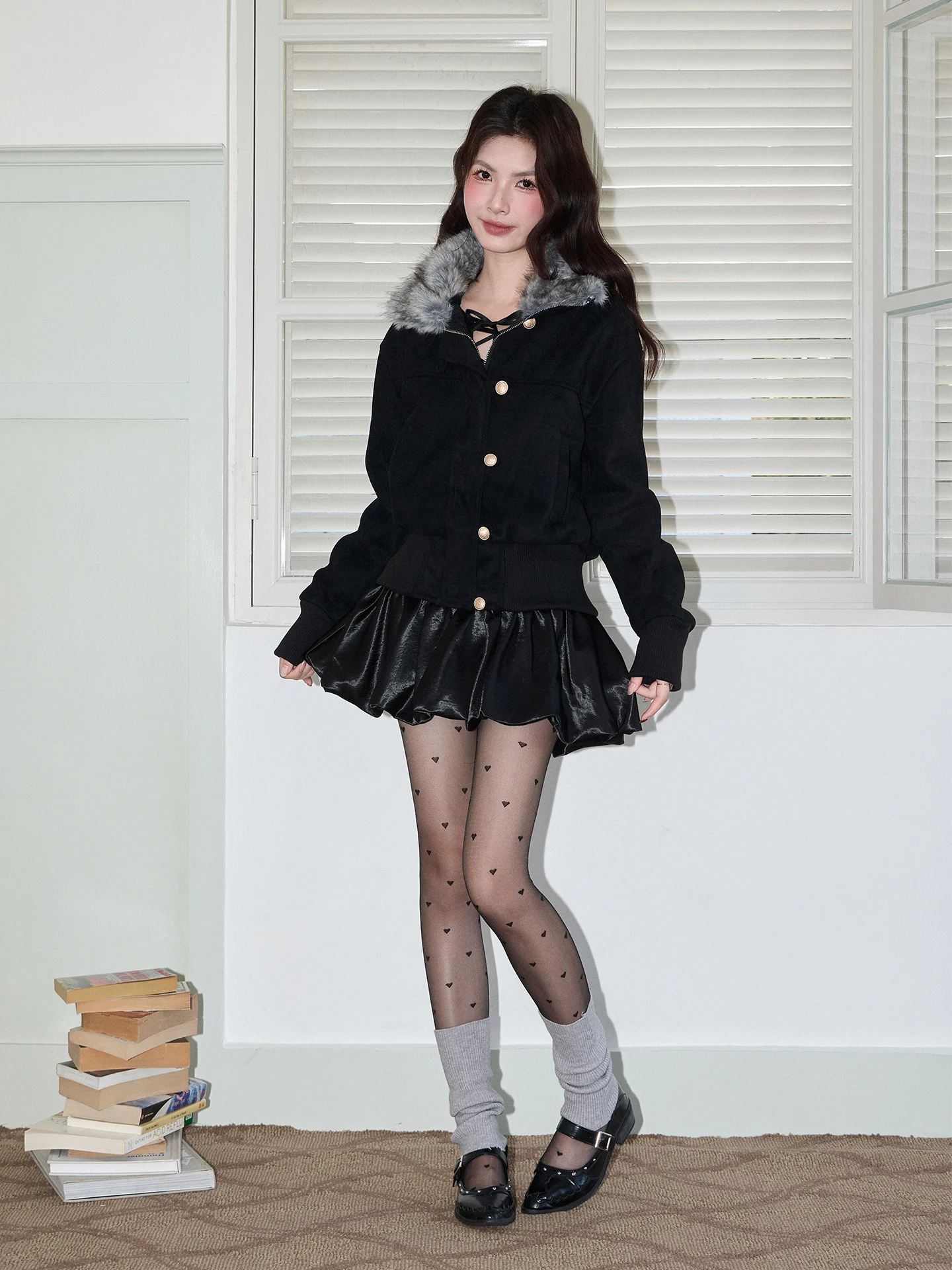 Gonna a trapezio originale retrò da donna White Little Fi, modello Dr Sweet Sle, effetto snellente, a balze, per autunno e inverno