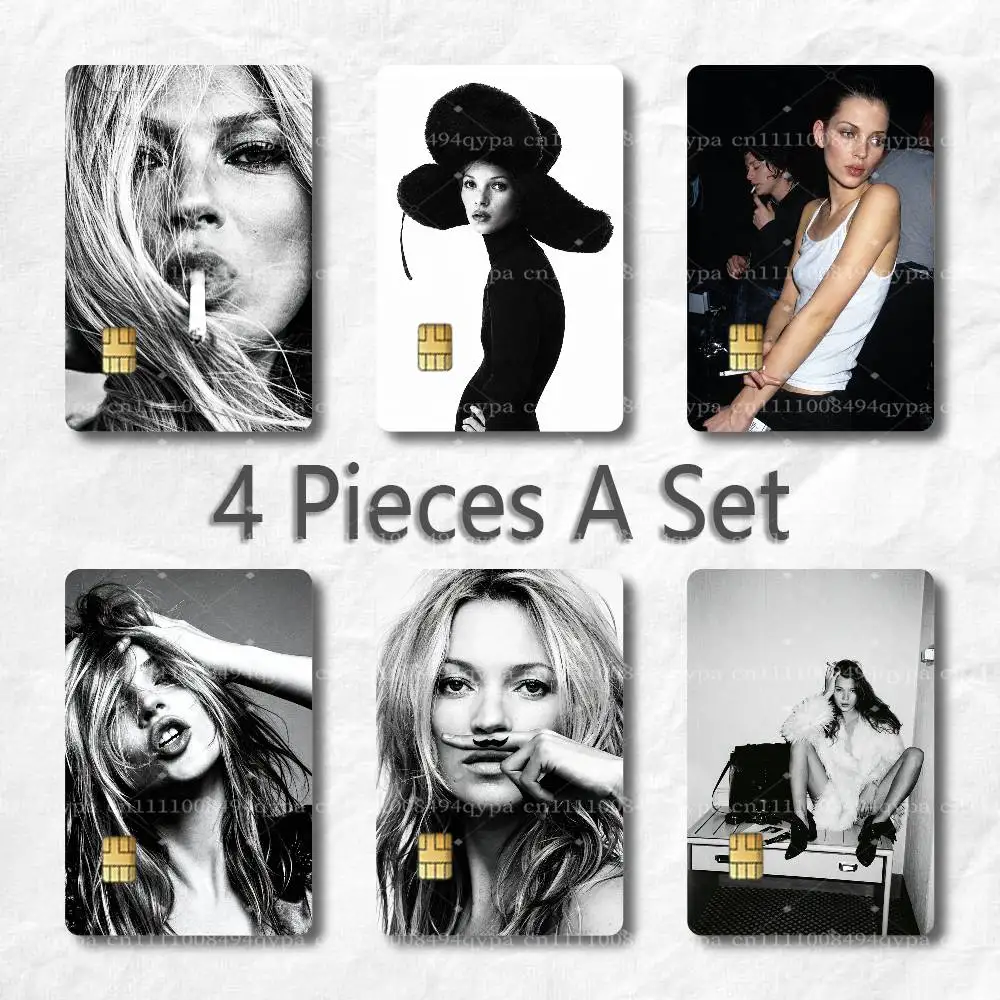 K-Kate Moss Fashion Model Credit Card Skin Stickers Waterproof with Chip Cutout 4 Pack for Credit Debit Transportation Cards