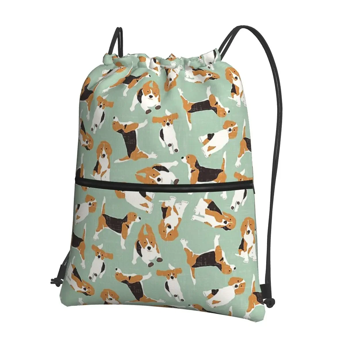 

Beagle Scatter Mint Portable Backpacks Drawstring Bag Multi-function Drawstring Bundle Pocket Book Bags For School Students