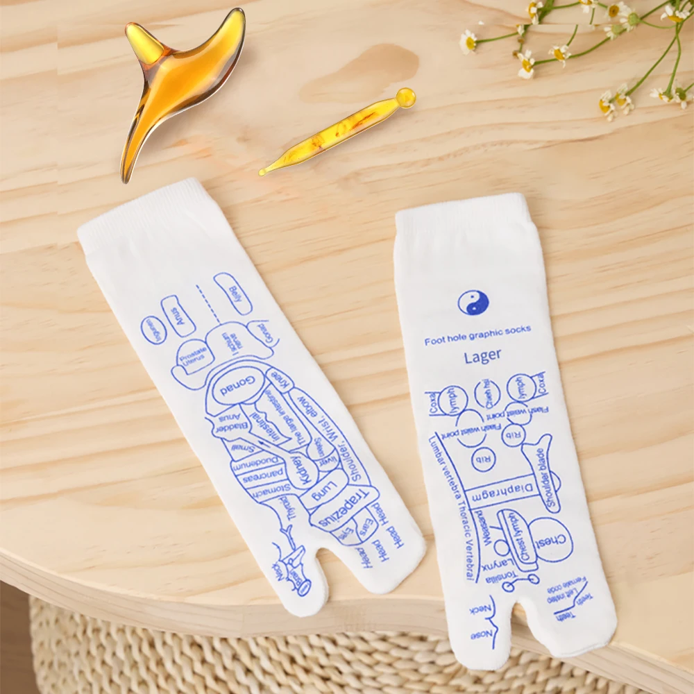 1Pair Foot Massage Acupressure Socks With Acupressure Point Charts Acupressure Reflexology Socks Massage Sticks Relieve Tired