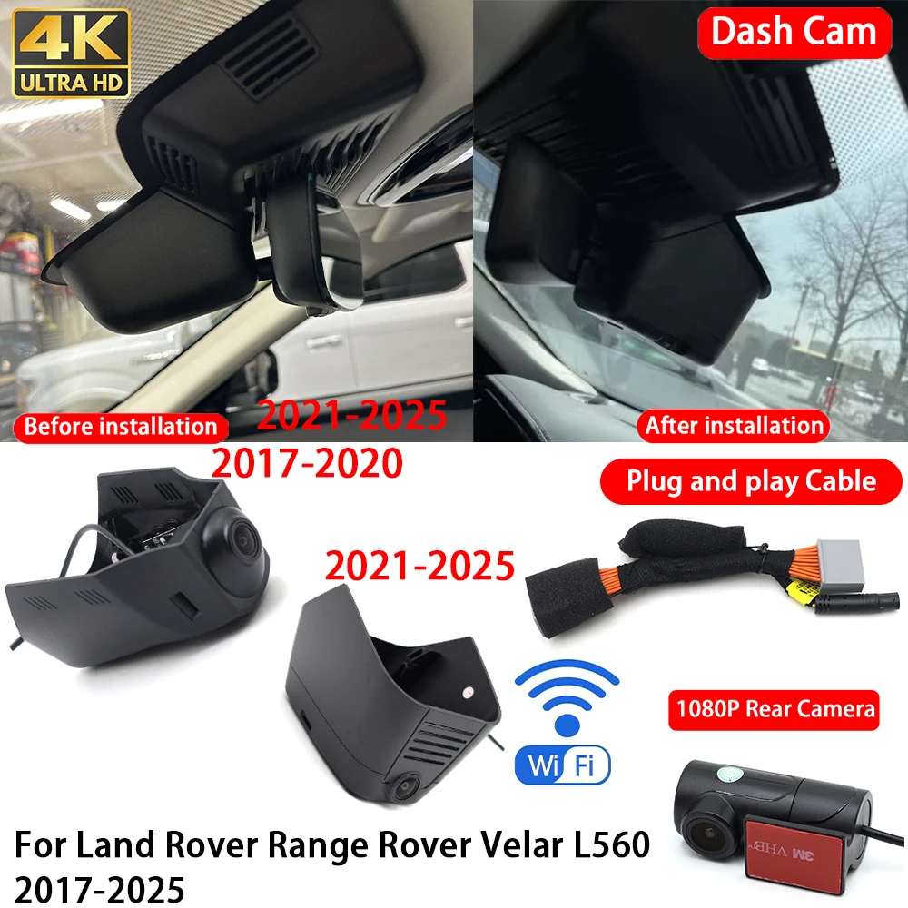 for Land Rover Range Rover Velar L560 2017-2025 4K 2160P Dash Cam Front Rear Car Camera DVR Wifi Plug & Play Video Recorder