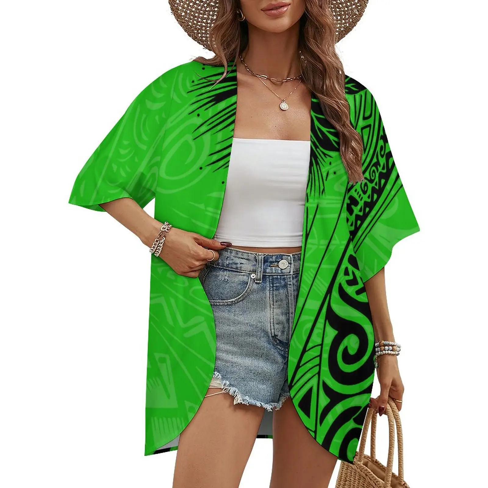 

Printed Shirt Women's Cardigan Coat Casual Loose Half Sleeve Polynesian Style Custom Shirt Fashion All-Match Top Shirt