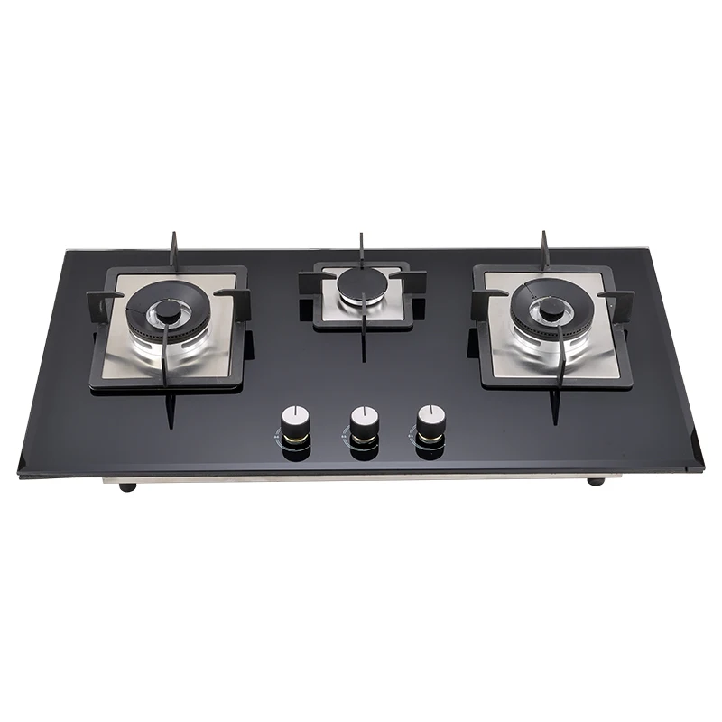 Guangzhou Profession 30 Inch High Flame 3 Burner Glass Panel Gas Stove For Restaurants