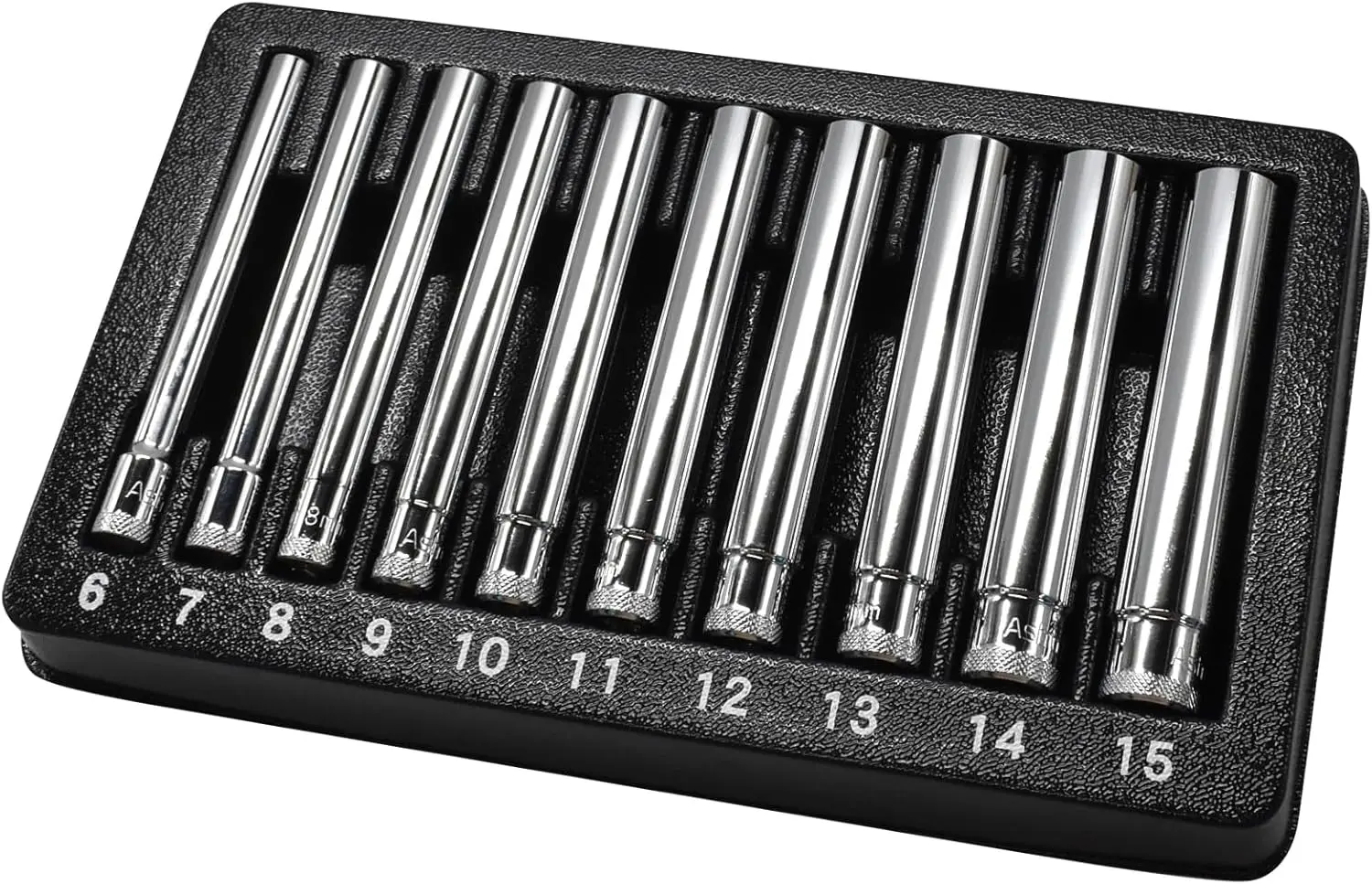 

10-Piece 1/4" Drive Extra Deep Metric Socket Set, 6-15mm, Ideal for Tight Spaces and Automotive Repairs