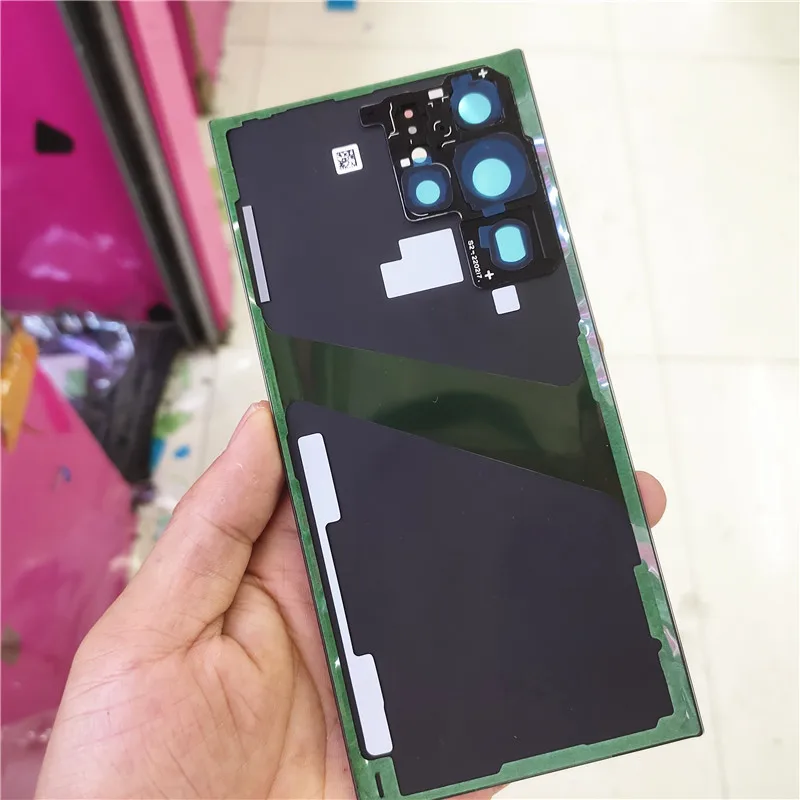 الإسكان الخلفي لهاتف سامسونج جالاكسي S22 الترا غطاء خلفي زجاجي لإصلاح استبدال حافظة باب البطارية + ملصق عدسة الكاميرا #1