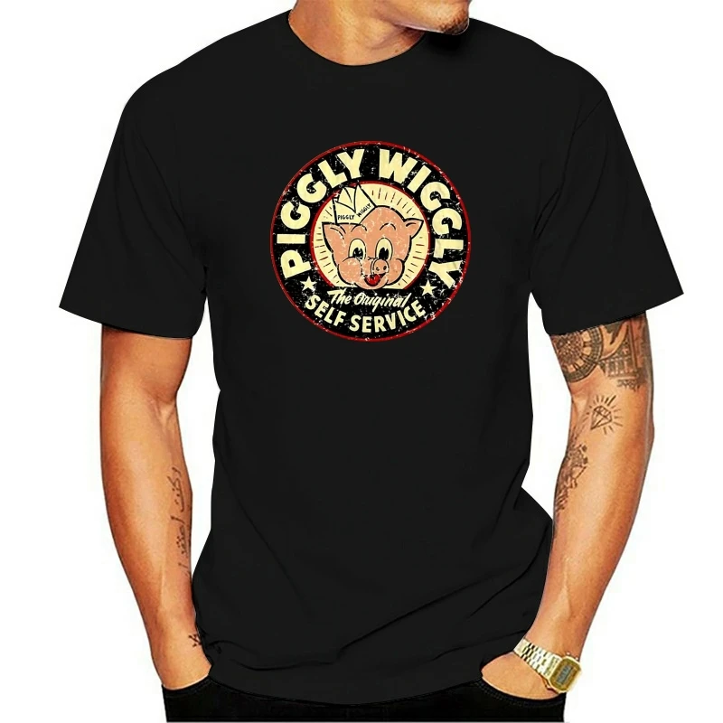 

Футболка Piggly Wiggly для самообслуживания, винтажная футболка с графическим рисунком в ностальгическом стиле, новые забавные топы унисекс, футболка