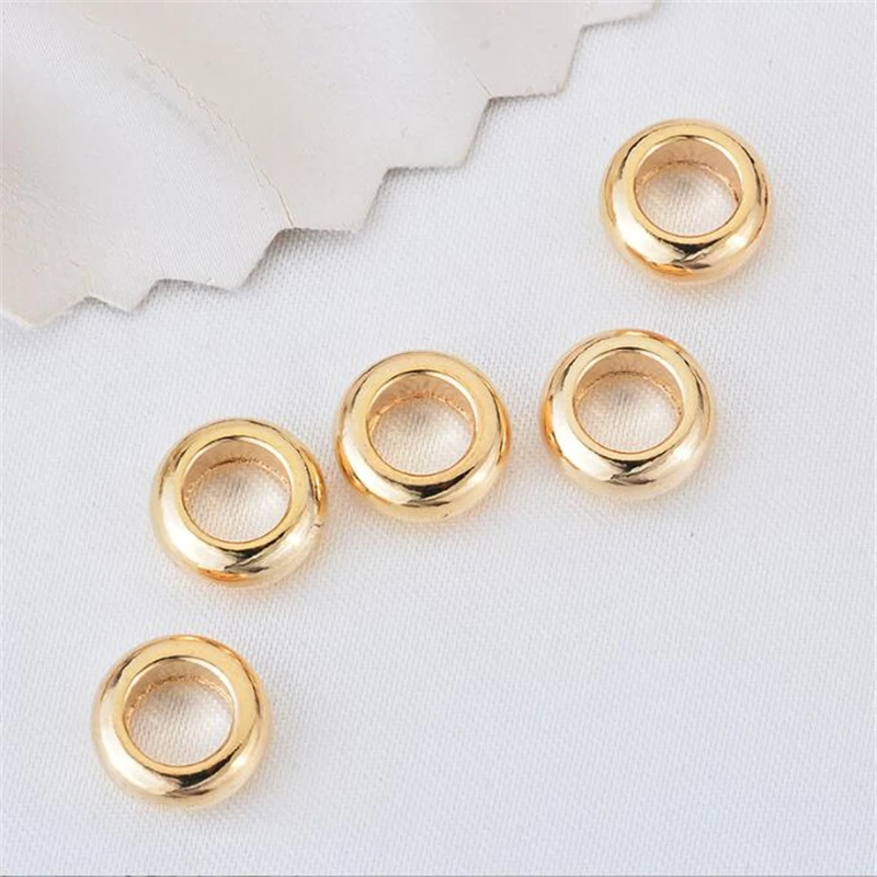 10 Pieces New Real Gold Plated Brass Big Hole Wheel Oval Spacer Beads Loose For DIY Necklace Bracelet Jewelry Making Accessories