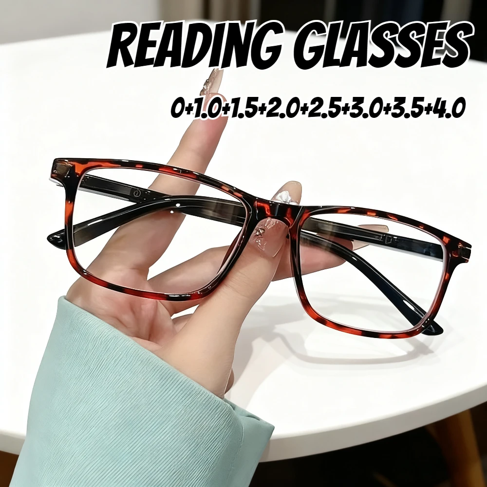 

New Anti-blue Light Farsightedness Glasses Men and Women Retro Square Frame Ultra-light High-definition Presbyopia Glasses +4.0