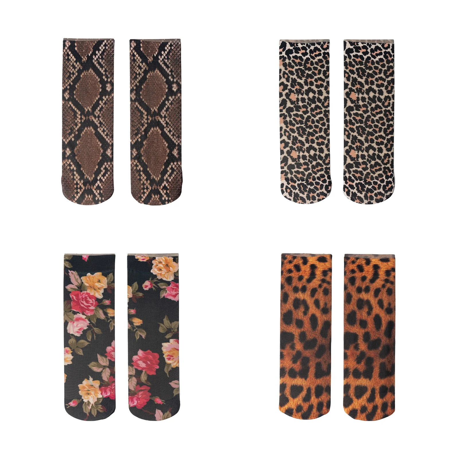 

Printed leopard print stockings short set: 1 pair each of snake print/leopard print/flower/leopard colors