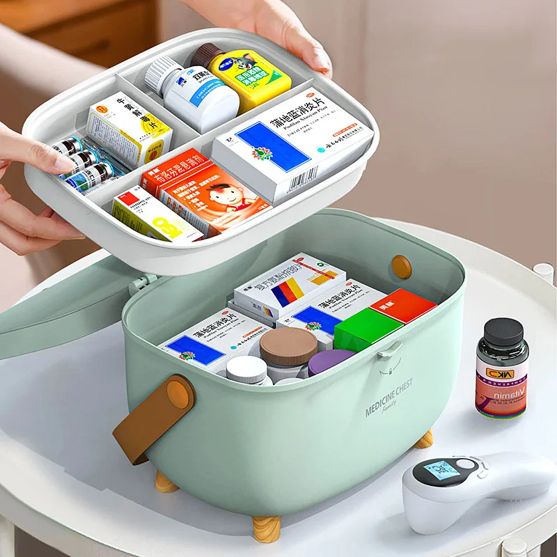 

2 Tiers Nordic Plastic Medical Box Family First Aid Kit Container with Handle Small Art Craft Medicine Cosmetics Storage Bin