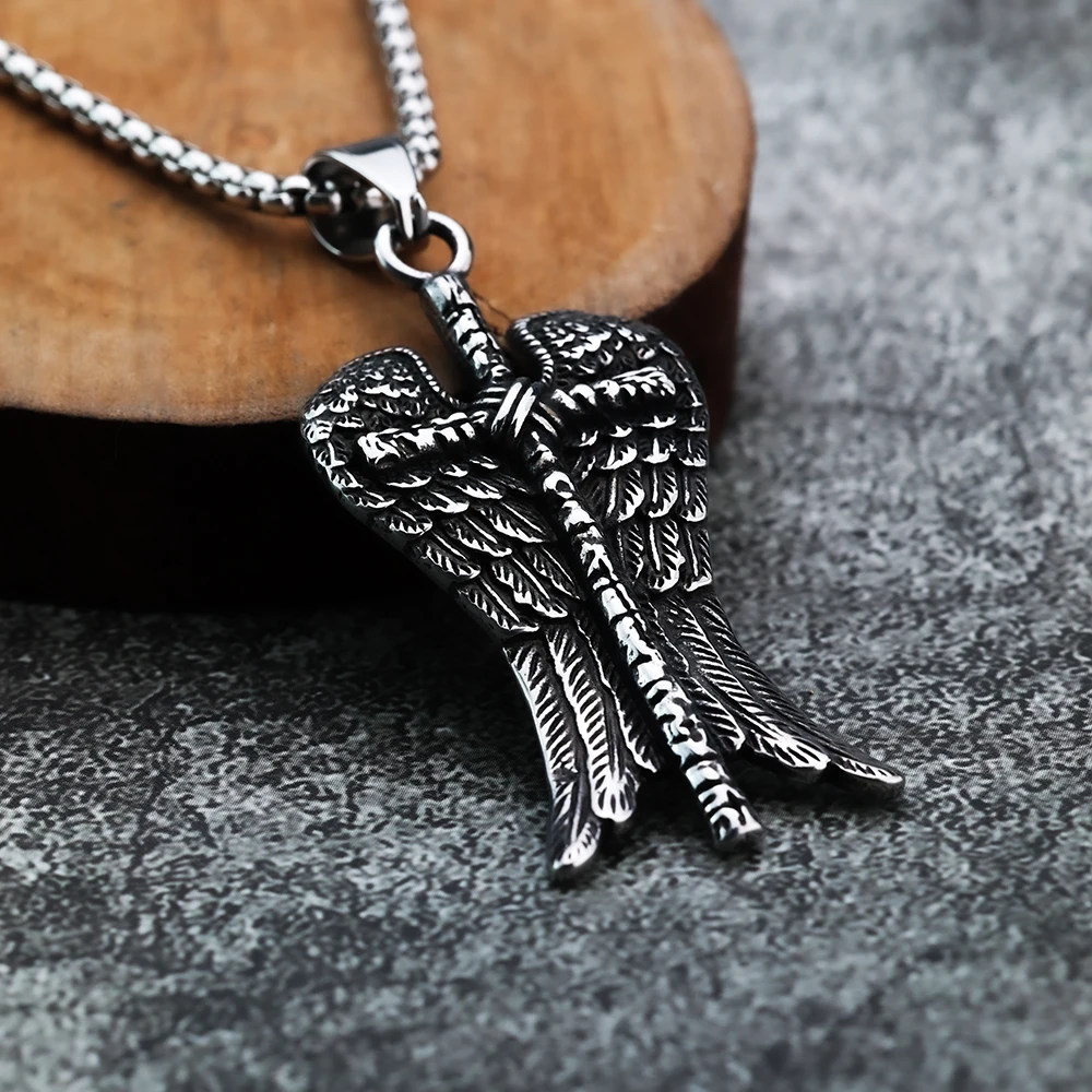 European and American Style Personalized Cross Wings Viking Pendant, Domineering Men\'s Titanium Steel Jewelry