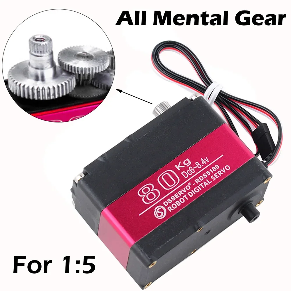 4 Sets RDS5180 80KG Digital Metal Robotic Servo 180/ 270 Degree 7.4V Double-shaft IP66 RC Servo Motor for 1/5 Robot RC Car DIY