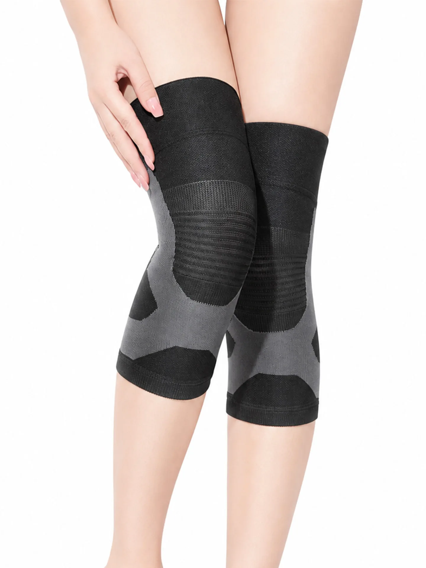 1 Pair Graphene Self-Heating Thermal Knee Sleeves Non-Slip Windproof Support for Fall Winter Cold Weather Indoor Outdoor Unisex