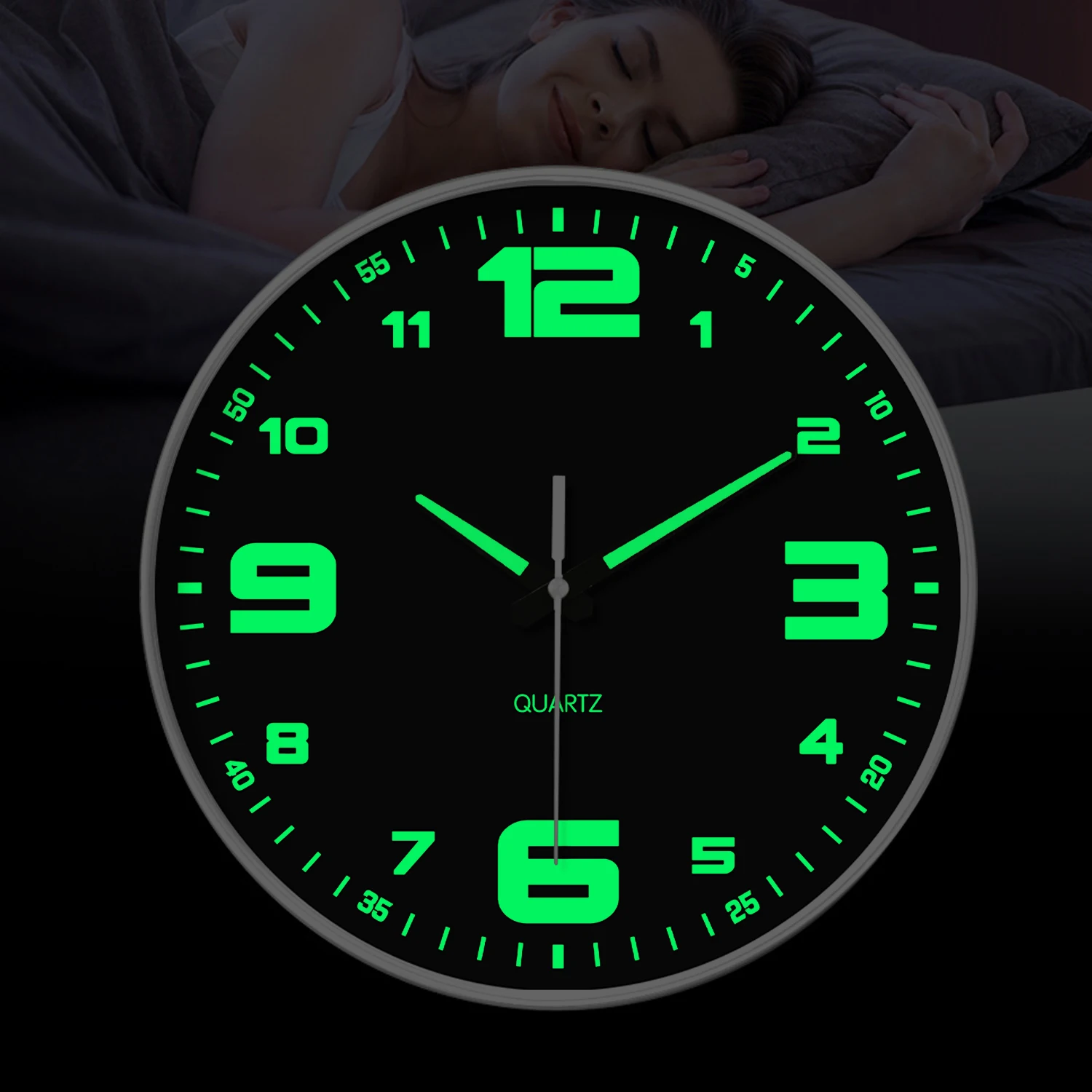 Schwarze Leuchtende Wanduhr - Kunststoffrahmen, geräuschlos, batteriebetrieben (Batterien nicht enthalten), Dekoration für Wohnzimmer, Schlafzimmer & Büro, Einweihungs- & Weihnachtsgeschenk,