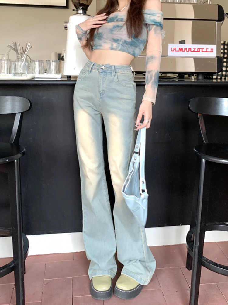 High Waist Boot Cut Jeans for Women Fashion Stretch Skinny Denim Casual Fitting Blushed Flared Trousers Vintage Y2k Streetwear