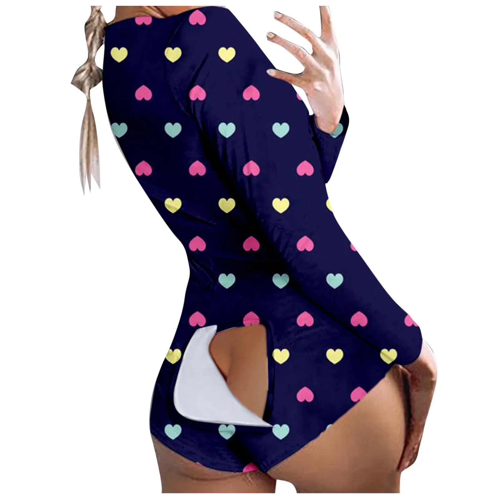 Women's Pijama Bodysuit Button-Down Love Heart Print Functional Buttoned Flap Sexy Adults Jumpsuit Abdl Onesie Pijama Stitch