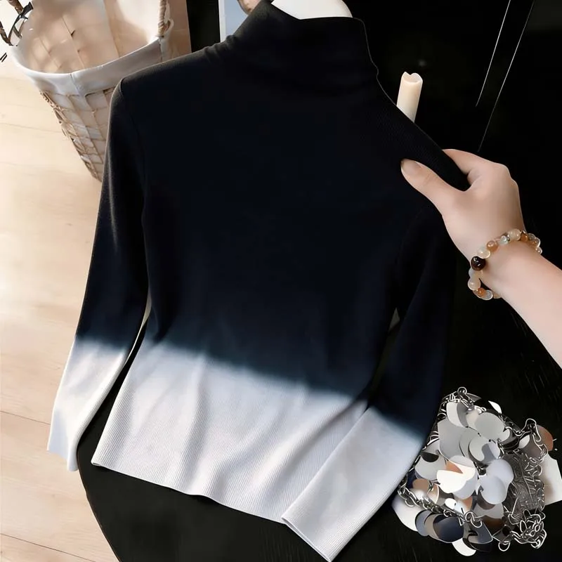2026 New Long Sleeve Gradient Knitted Sweater Women Pullovers Turtleneck Knit Sweater Pullover Women Tops Sueter Feminino Q7443
