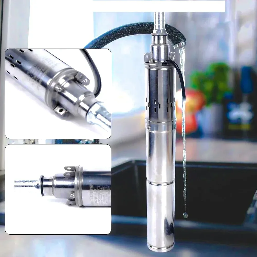 Solar Submersible Drilling Well Pump 750W 48V 100M Max Head Built Controller DC Brushless Stainless Steel