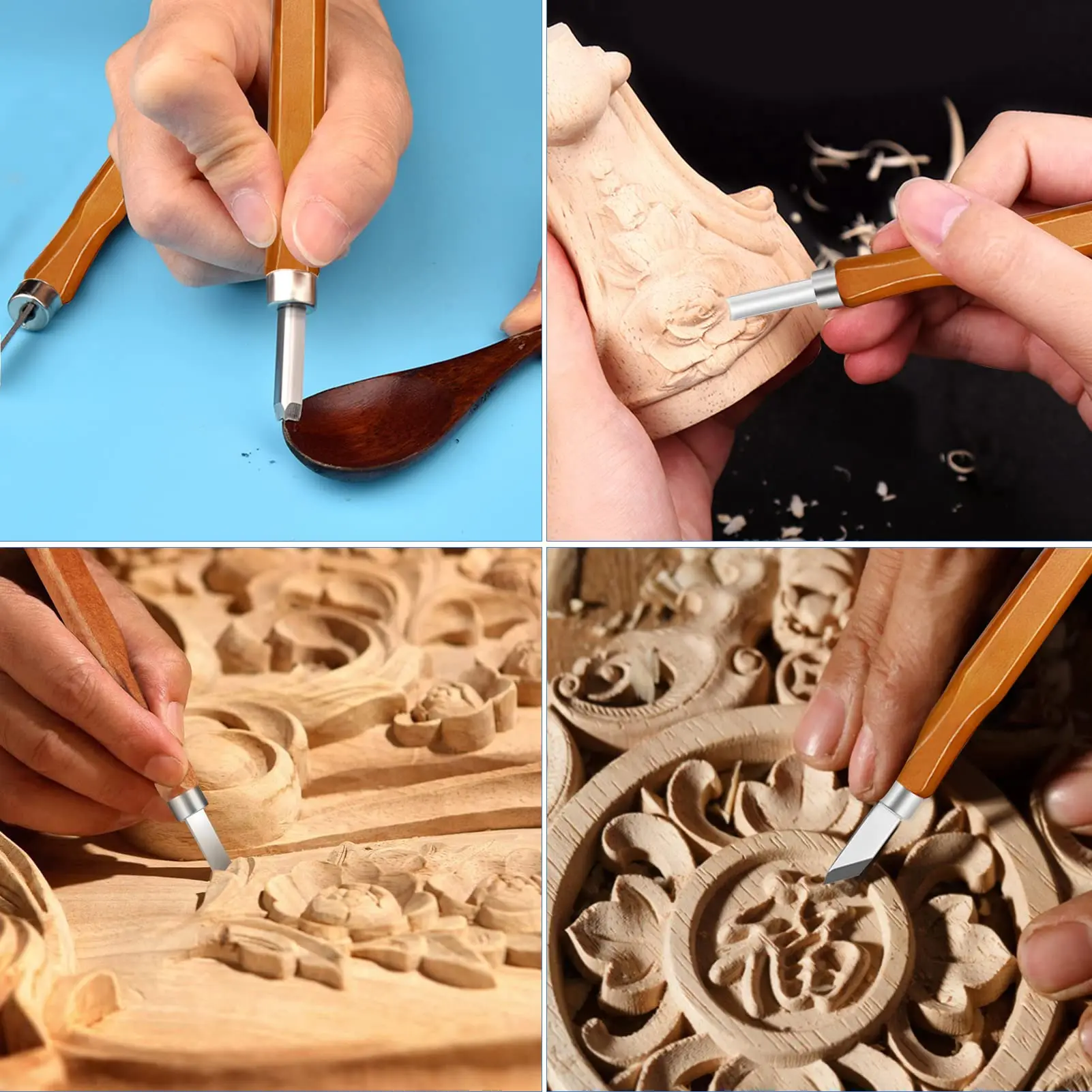 19PCS Wood Carving Tools Set Hand Carving Knife Wood Spoon Whittling Kit Gifts for Beginners Professional Adults Woodworking DIY