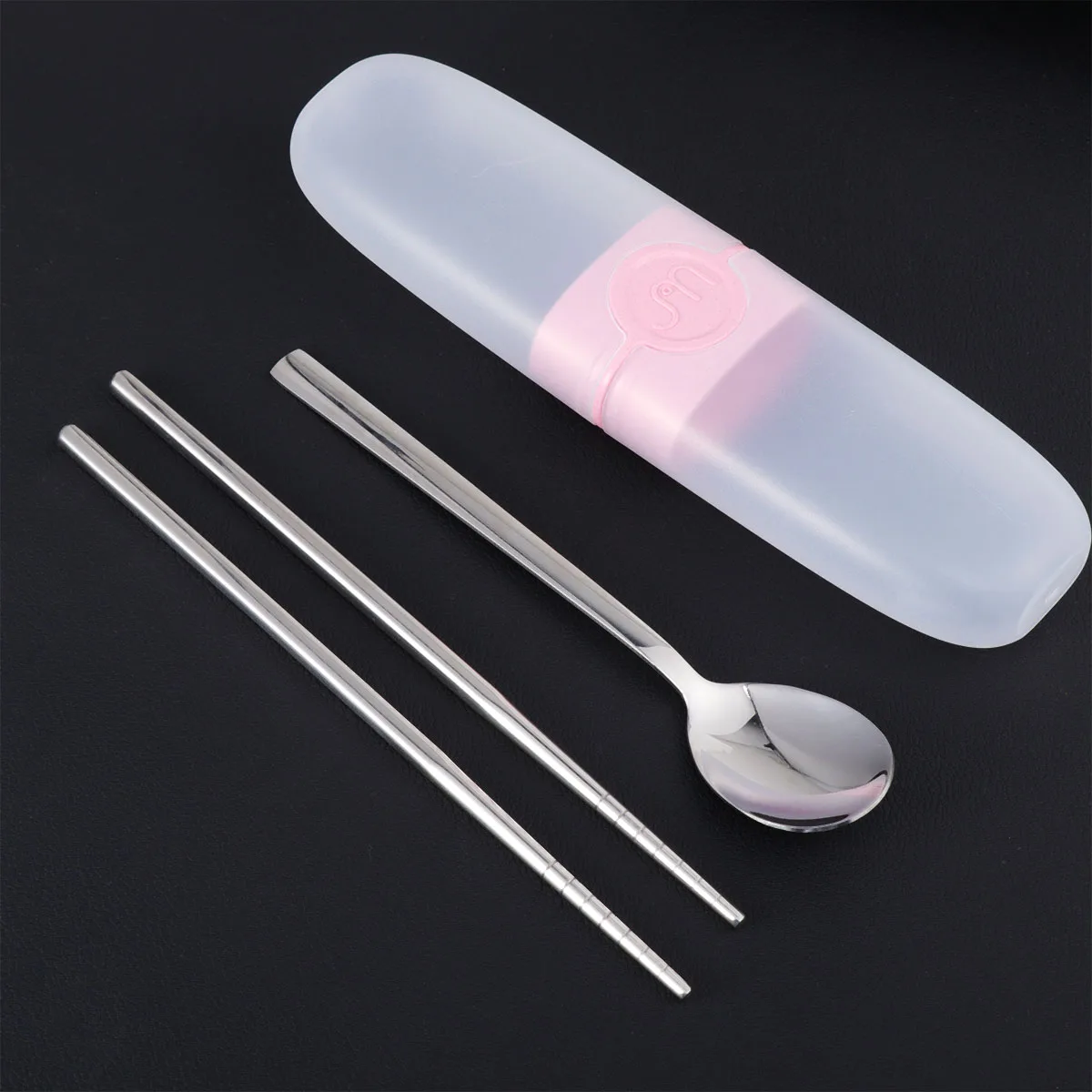 

3 Pcs Portable Cutlery Set Spoon Outdoor Silverware Pink Camping Stainless Steel Travel Suit