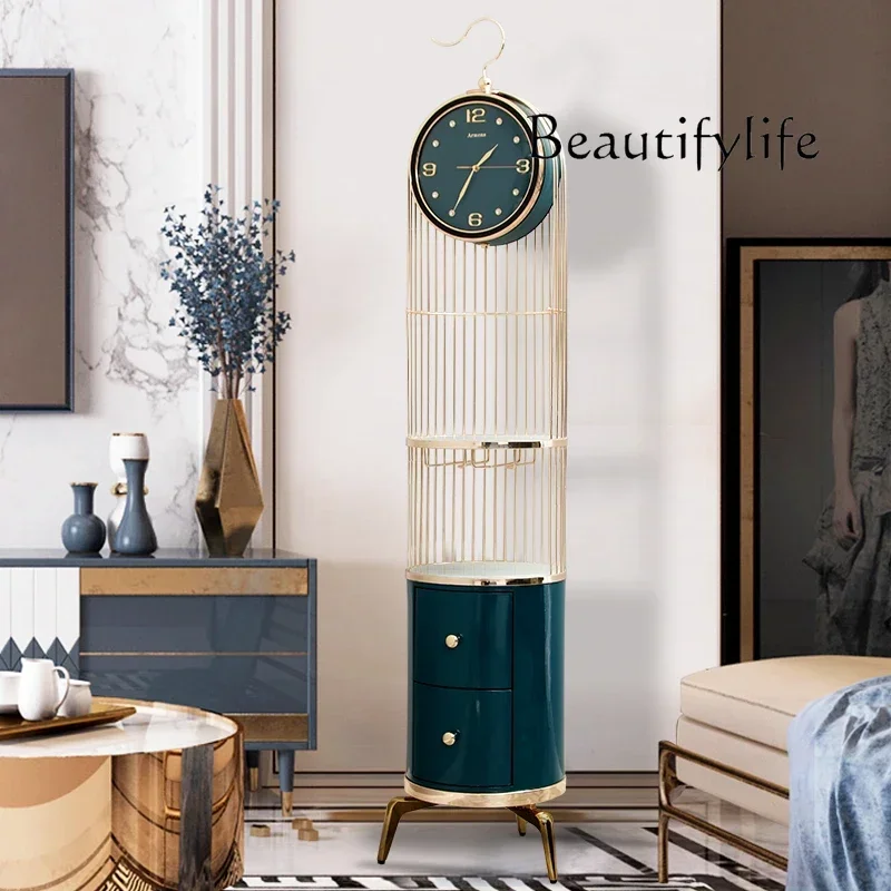 QLiving Room Home Fashion Modern Light Luxury Corner Cabinet Station Vertical Luxury Decorative Ornament ClockBJ