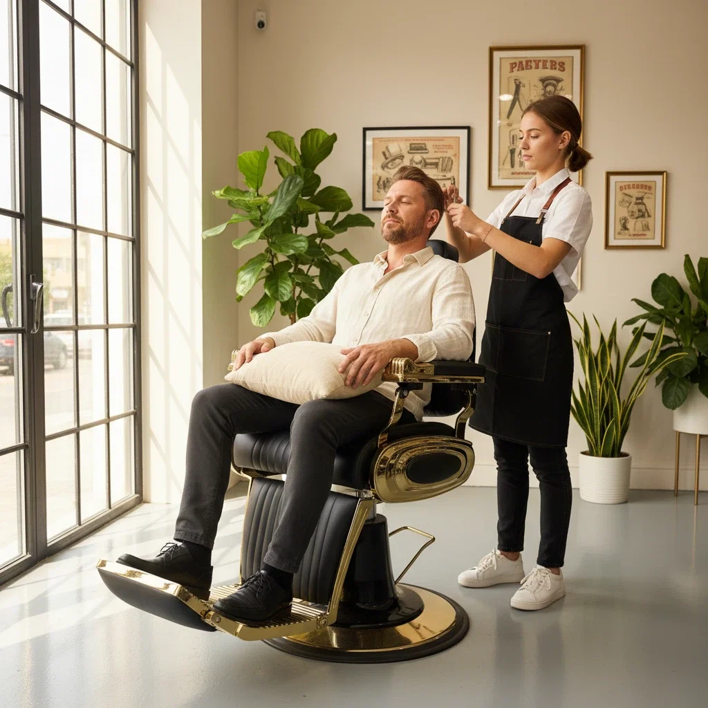 Professional Retro Hairdressing Salon Furniture Durable Barber Shop Brown White Gold Green Gray Washing Barber Chair