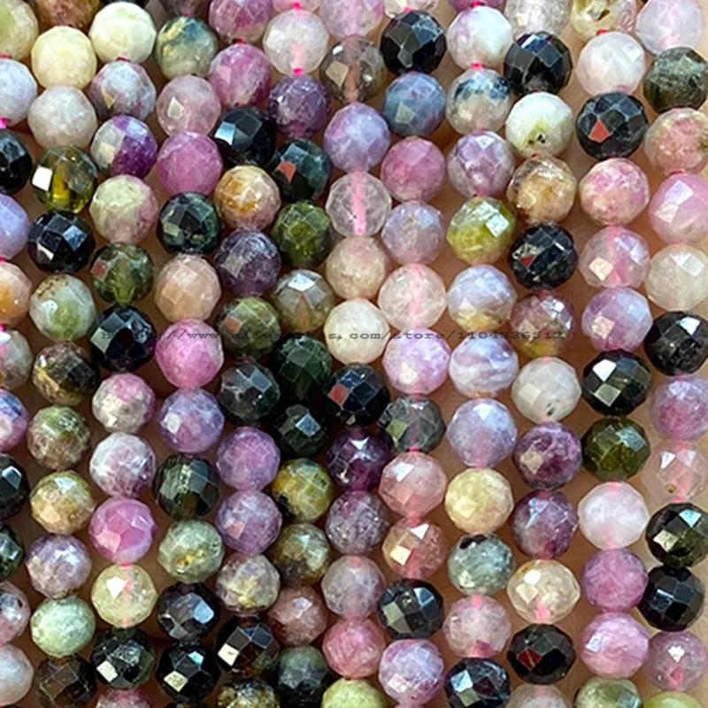 Natural Stone Faceted Round AA Colorful Tourmaline Loose Spacer Beads for Jewelry Making Diy Bracelets Charms Accessories