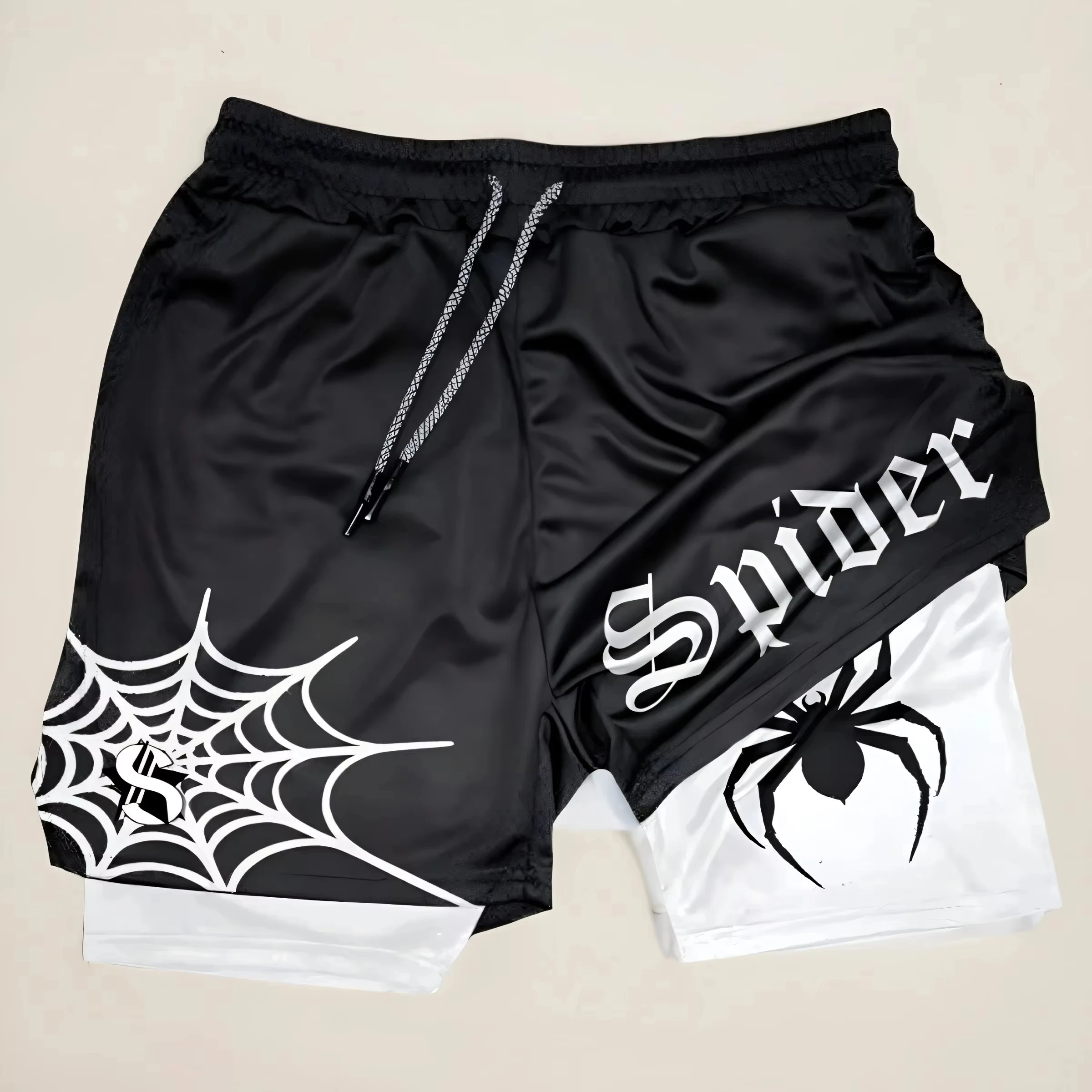 

2025 Anime Printed Motorcycle Shorts Men's Quick Drying Sports Shorts Lined with Double Layer Running Fitness Fake Two Pieces