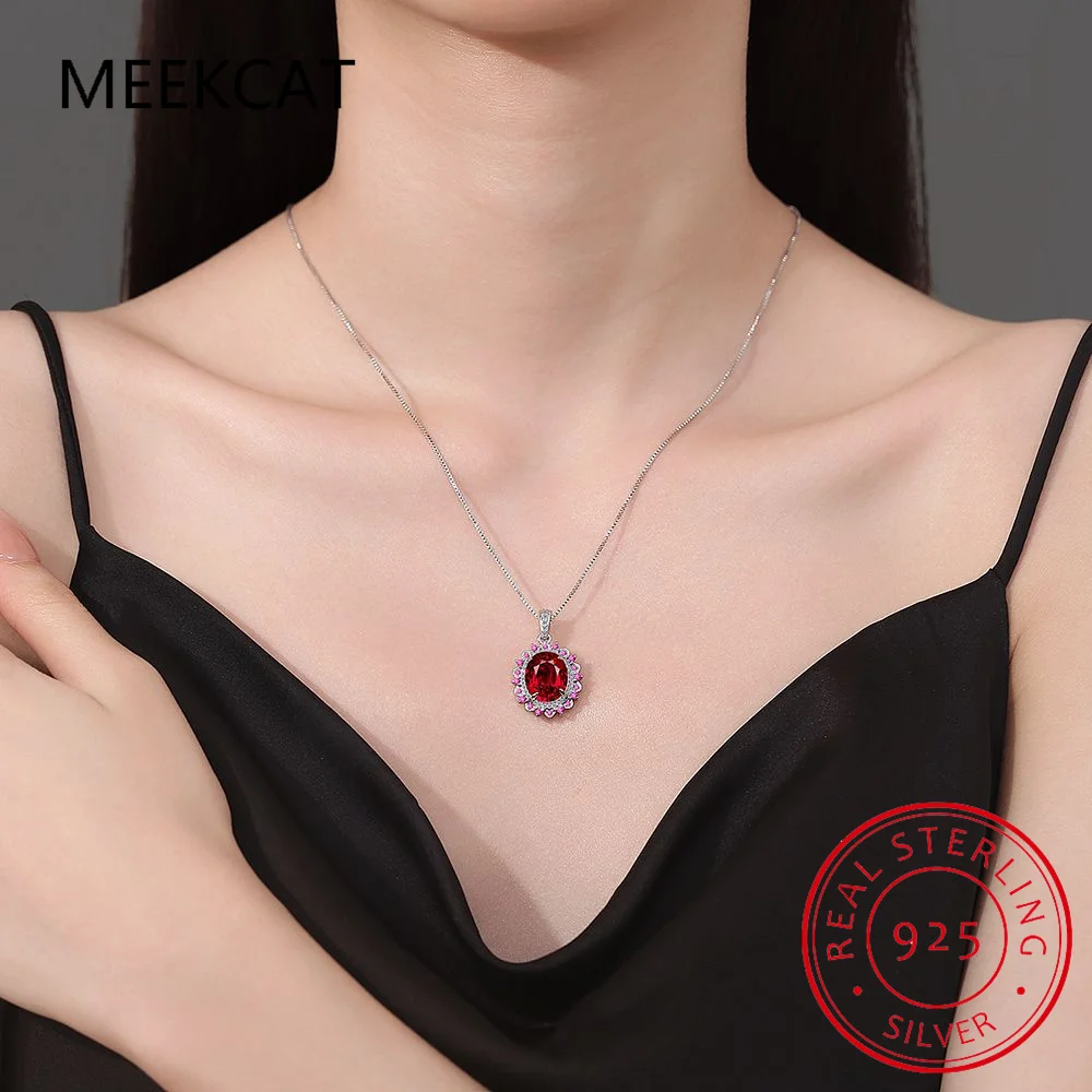 البيضاوي حقيقية العقيق الأحمر روبي 925 فضة الأميرة ديانا نفس قلادة قلادة للنساء موضة الأحجار الكريمة والمجوهرات المختنق