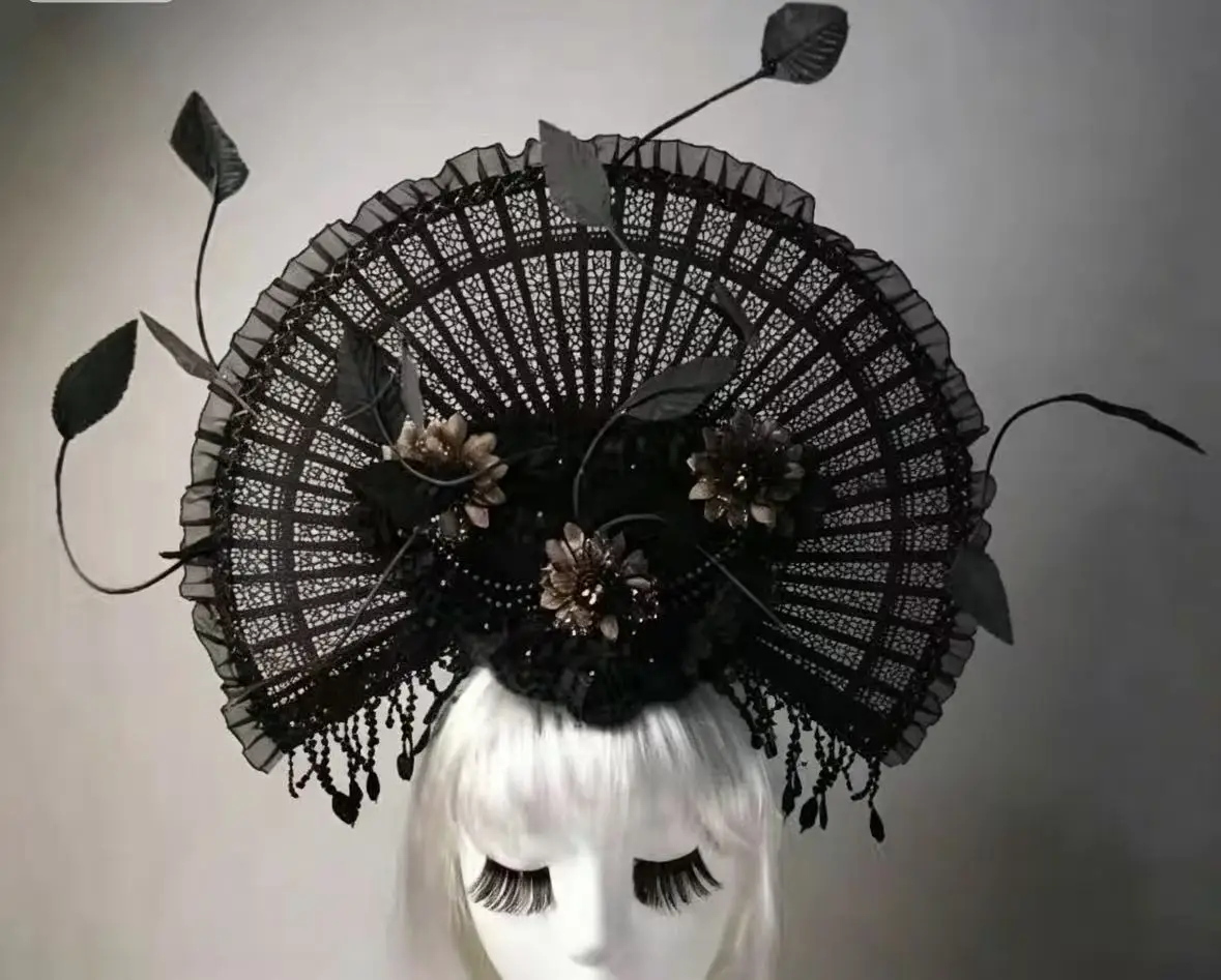 Flower Fan Lace Headwear Handmade Fancy Dress Tassels Headband Gothic Hair Accessories Costumes